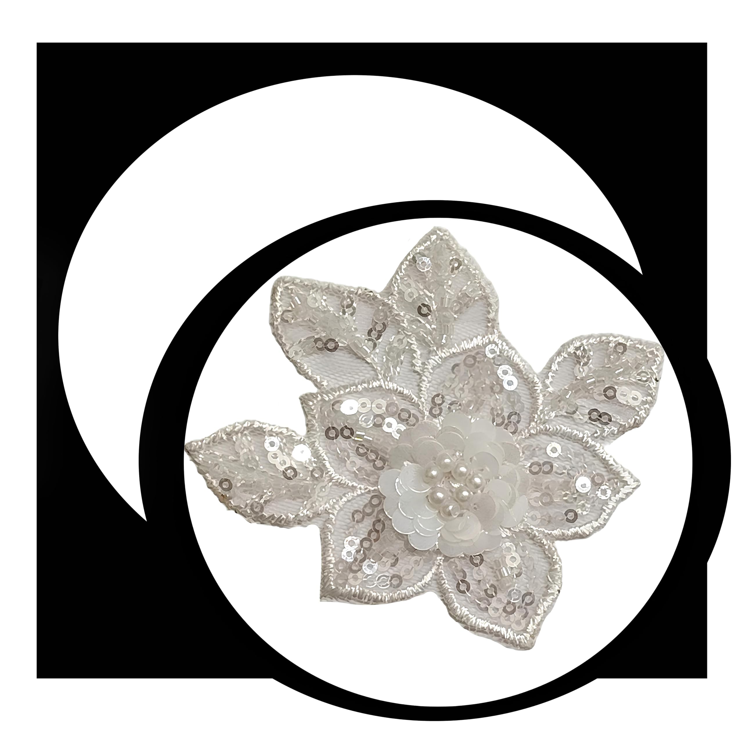 Applique Patch Flower Design Embroidered Sequence White